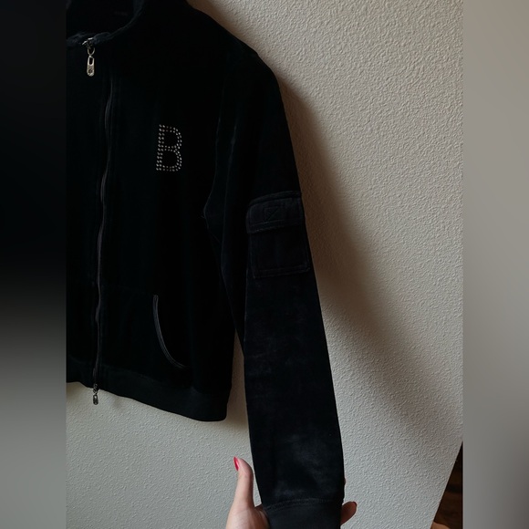 EUC Y2K BCBG Black Velvet Track Jacket (Size:M) - Picture 4 of 11